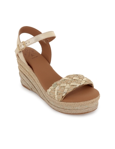 Alpargata yute con bandeleta piel lisa cuña mujer dorada