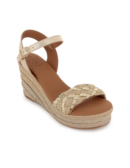 Alpargata yute con bandeleta piel lisa cuña mujer dorada