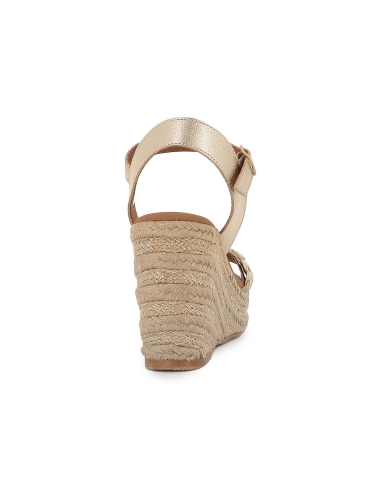 Alpargata yute con bandeleta piel lisa cuña mujer dorada