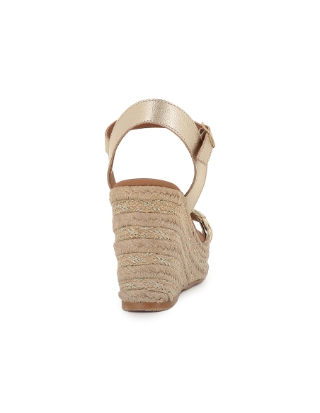 Alpargata yute con bandeleta piel lisa cuña mujer dorada