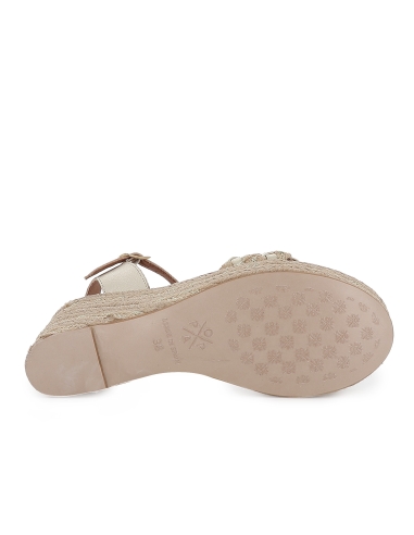 Alpargata yute con bandeleta piel lisa cuña mujer dorada