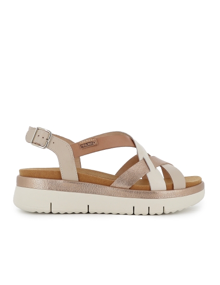 Sandalia cuña de tiras multicolor marfil