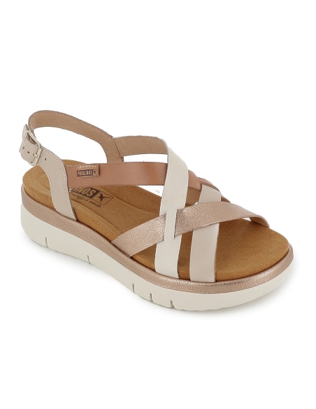 Sandalia cuña de tiras multicolor marfil