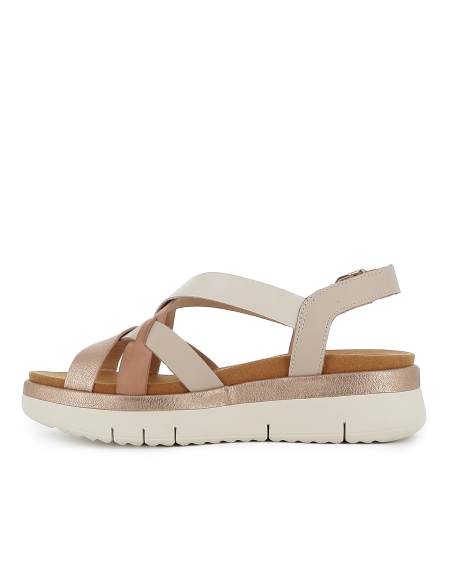 Sandalia cuña de tiras multicolor marfil