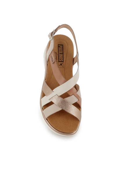 Sandalia cuña de tiras multicolor marfil