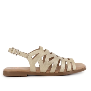 Sandalia abotinada piel calados con hebilla y plana mujer dorado