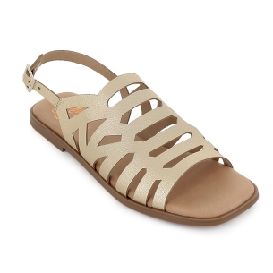 Sandalia abotinada piel calados con hebilla y plana mujer dorado 2