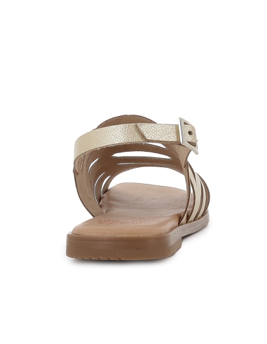 Sandalia abotinada piel calados con hebilla y plana mujer dorado