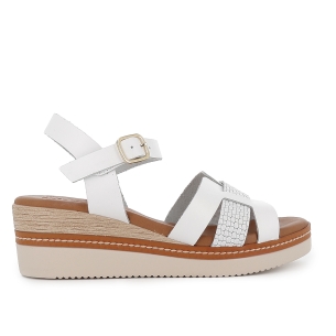 Sandalia piel combinada con hebilla y cuña media mujer blanco