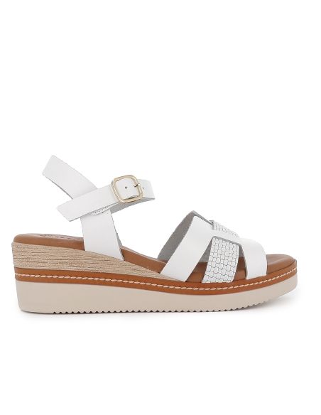 Sandalia piel combinada con hebilla y cuña media mujer blanco