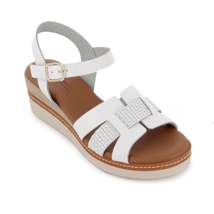 Sandalia piel combinada con hebilla y cuña media mujer blanco 2