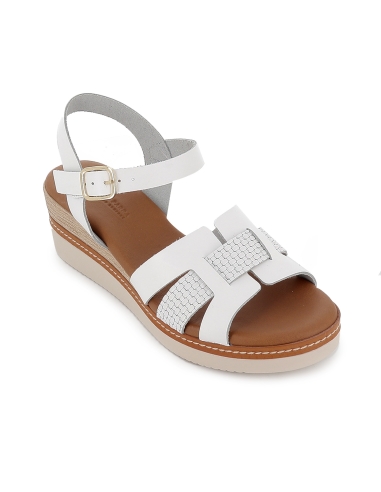 Sandalia piel combinada con hebilla y cuña media mujer blanco