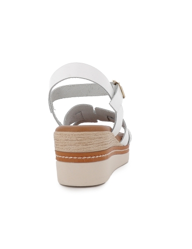 Sandalia piel combinada con hebilla y cuña media mujer blanco
