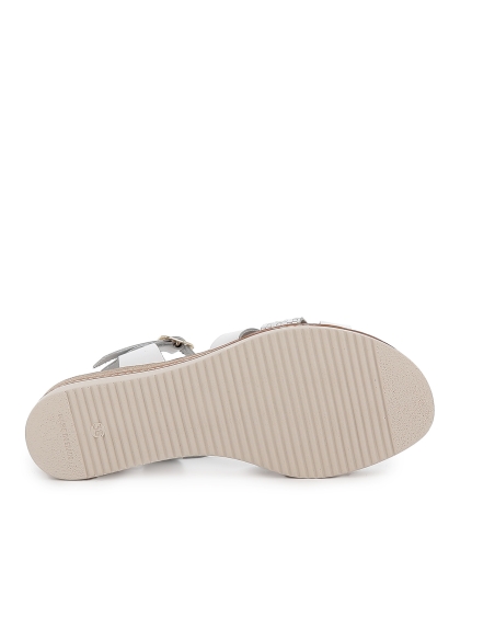 Sandalia piel combinada con hebilla y cuña media mujer blanco