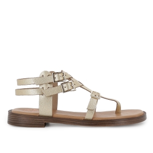 Sandalia esclava tipo romana piel hebillas tacon bajo mujer oro