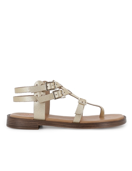 Sandalia esclava tipo romana piel hebillas tacon bajo mujer oro