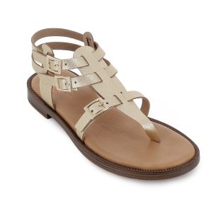 Sandalia esclava tipo romana piel hebillas tacon bajo mujer oro 2