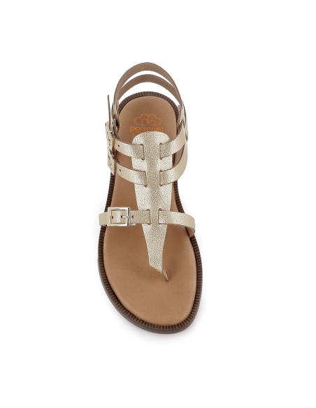 Sandalia esclava tipo romana piel hebillas tacon bajo mujer oro