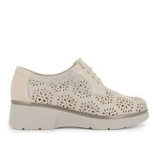 Zapato cordones piel picados florales cuña baja mujer dorado