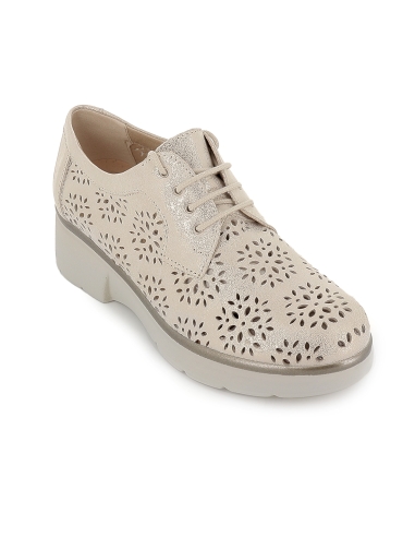 Zapato cordones piel picados florales cuña baja mujer dorado