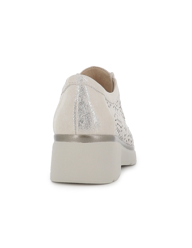 Zapato cordones piel picados florales cuña baja mujer dorado