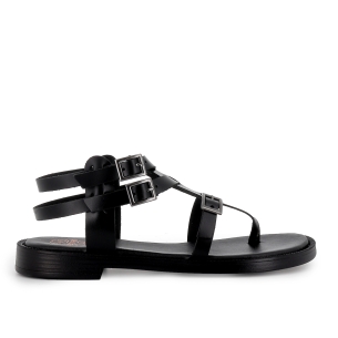 Sandalia esclava tipo romana piel hebillas tacon bajo mujer negr