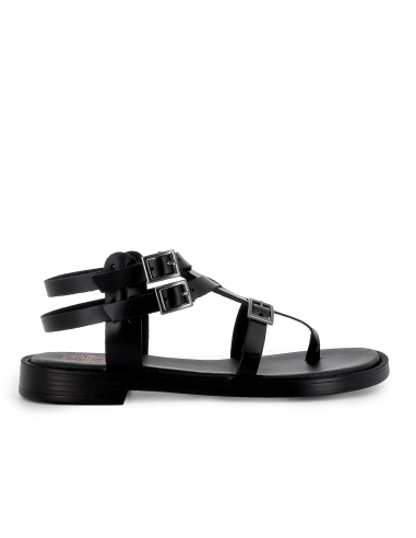 Sandalia esclava tipo romana piel hebillas tacon bajo mujer negr