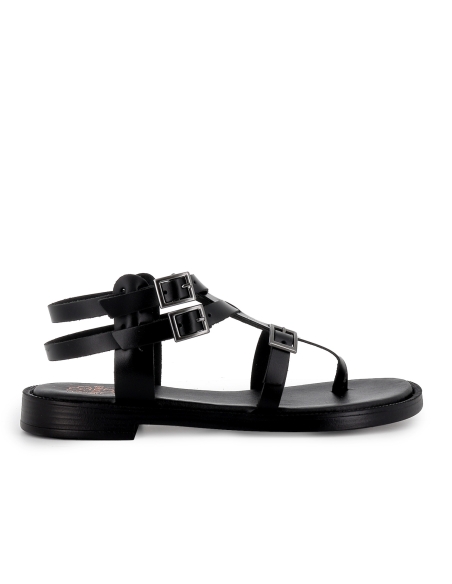 Sandalia esclava tipo romana piel hebillas tacon bajo mujer negr