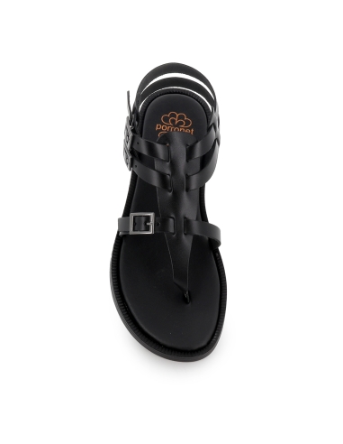 Sandalia esclava tipo romana piel hebillas tacon bajo mujer negr