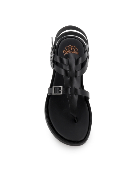 Sandalia esclava tipo romana piel hebillas tacon bajo mujer negr