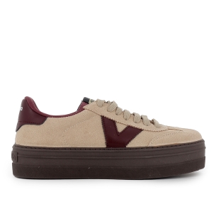 Deportiva ciclista efecto piel cordones y plataforma mujer beige