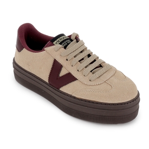 Deportiva ciclista efecto piel cordones y plataforma mujer beige 2