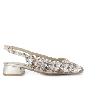 Bailarina piel trenzada combinada tacon bajo mujer dorado