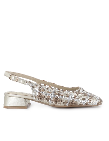 Bailarina piel trenzada combinada tacon bajo mujer dorado