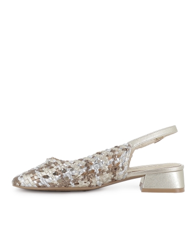 Bailarina piel trenzada combinada tacon bajo mujer dorado