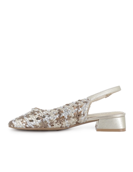 Bailarina piel trenzada combinada tacon bajo mujer dorado