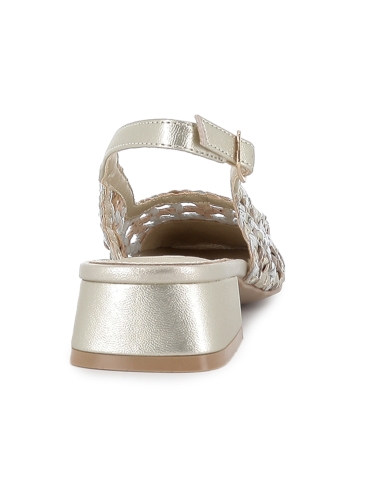 Bailarina piel trenzada combinada tacon bajo mujer dorado