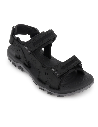 Sandalia californiana piel y textil 3 velcros hombre negro