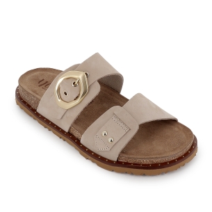 Sandalia zueco piel con hebilla y suela ergonomica mujer beige 2