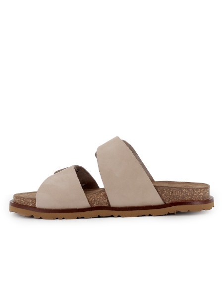 Sandalia zueco piel con hebilla y suela ergonomica mujer beige