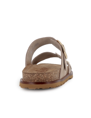 Sandalia zueco piel con hebilla y suela ergonomica mujer beige