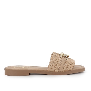 Zueco rafia eslabones plantilla gel y flexible plano mujer beige