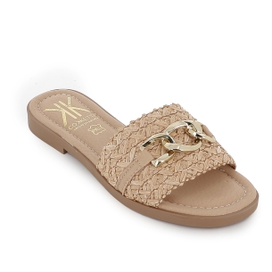 Zueco rafia eslabones plantilla gel y flexible plano mujer beige 2