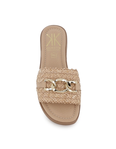 Zueco rafia eslabones plantilla gel y flexible plano mujer beige