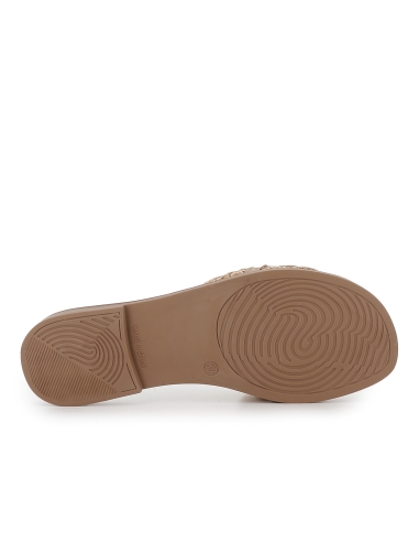 Zueco rafia eslabones plantilla gel y flexible plano mujer beige