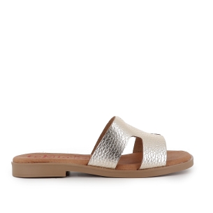 Zueco piel plantilla gel comoda y flexible plano mujer dorado