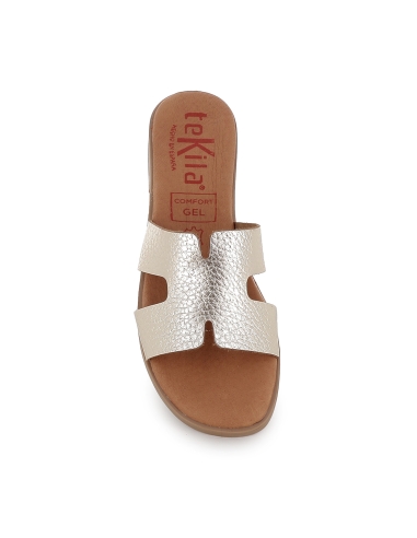 Zueco piel plantilla gel comoda y flexible plano mujer dorado