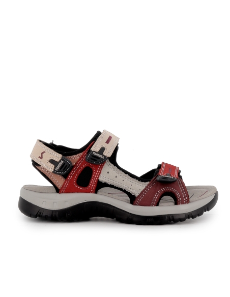 Sandalia trekking con tres velcros rojo mujer