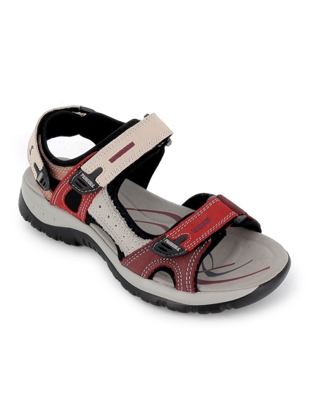 Sandalia trekking con tres velcros rojo mujer