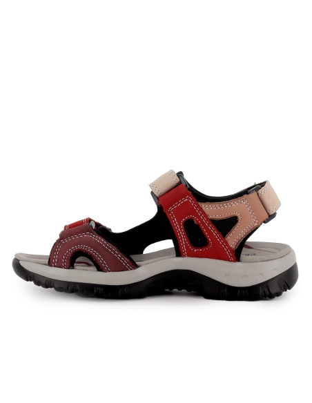Sandalia trekking con tres velcros rojo mujer